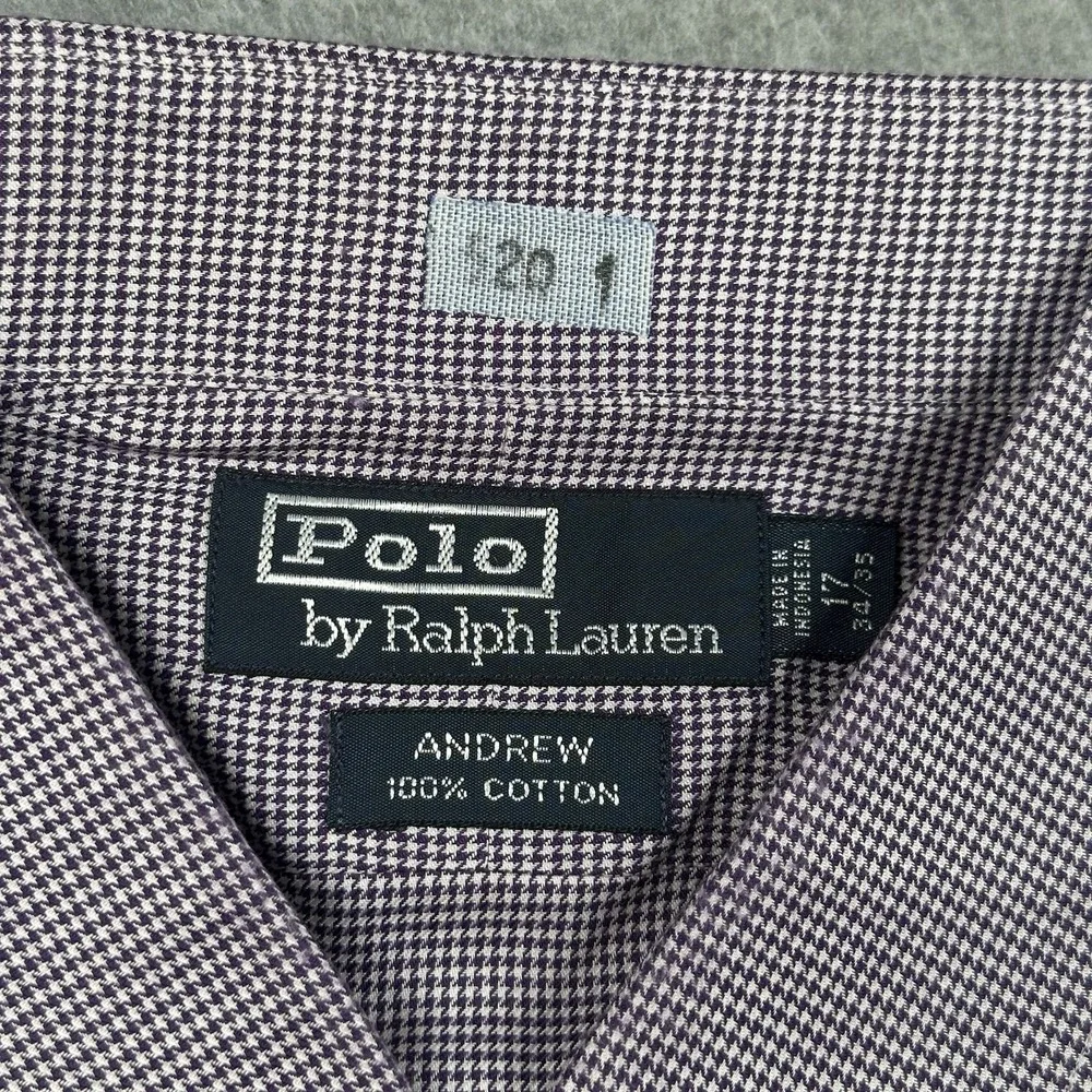 Vintage Polo Ralph Lauren Andrew 17 34/35~XL Purple Houndstooth Dress Shirt USA